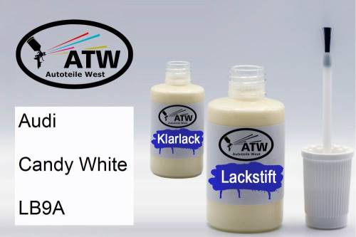 Audi, Candy White, LB9A: 20ml Lackstift + 20ml Klarlack - Set, von ATW Autoteile West.